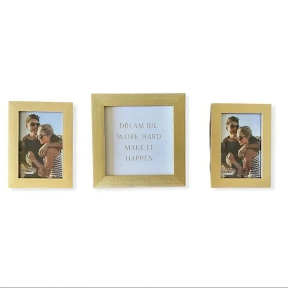 2 for $30 Dream Big Work Hard Make It Happen Accent Decor Photo Frames Gold Set - Picture 1 of 6
